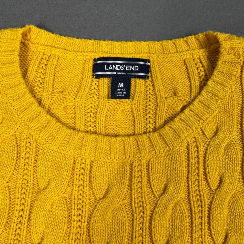 Lands' End Sweater Yellow Women's Medium 100% Cotton Excellent - Picture 3 of 9